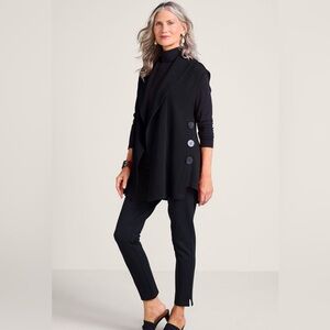 Soft Surroundings Black Draped Sleeveless Vest | Open Front Button Sides | PL